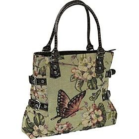 Mellow World Butterfly Green Fabric Handbag Purse Handmade HB1135