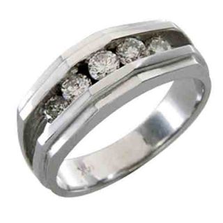 Mens 85 Carat Brilliant Round Cut Diamond Ring Wedding Band 14kt White