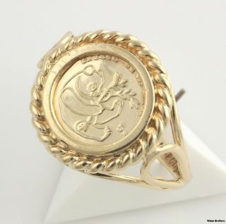 Chinese Panda Coin Copy Ring   10k Yellow Gold Womens Fashion Estate