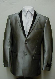 Mens Dress Suit super 160s Silver Sharkskin black trim Includes
