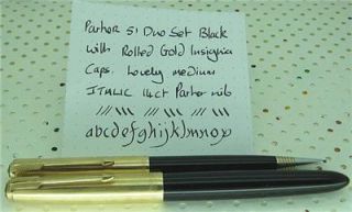 Parker 51 Rolled Gold Insignia Set Italic Fountain Pen MP Excellent