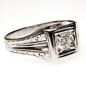 Vintage Mens Diamond Wedding Ring Solid 18K White Gold Estate 1950s