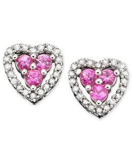 14k White Gold Studs, Pink Sapphire (1/4 ct. t.w.) and Diamond (1/8 ct