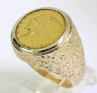 extremely impressive coin and 14k yellow gold men s ring measuring 20