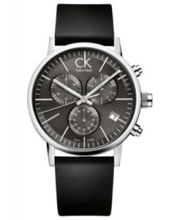 ck Calvin Klein Watch, Mens Swiss Post Minimal Black Leather Strap