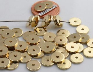 8mm Gold Plated Flat Disc Metal Rondelle Beads 50