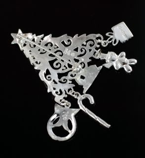 Sterling Sterling Christmas Tree Pin Dangling Charms 2 5 Designer