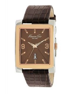 Kenneth Cole New York Watch, Mens Brown Croc Embossed Leather Strap