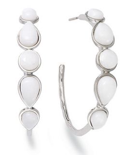 Sterling Silver Earrings, White Agate Hoops   Earrings   Jewelry