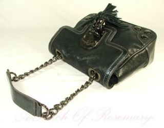 Betsey Johnson Pom Pom Cow Leather Tassel Studded Bag Purse Black