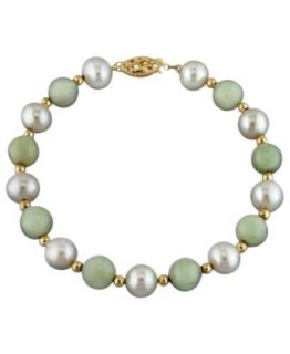 14k Gold Necklace, Cultured Freshwater Pearl and Jade   Jewelry