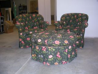 Two Arm Easy Chairs Ottoman Foot Stool Century Furniture Floral Fabric