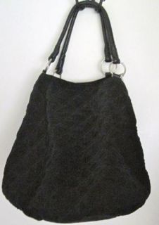 New Large Quilted Black Velvet Tote Travel Overnight Bag Handbag