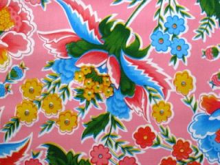 Pink Zoya Mexican Folk Floral Oilcloth Fabric 12Yd Roll
