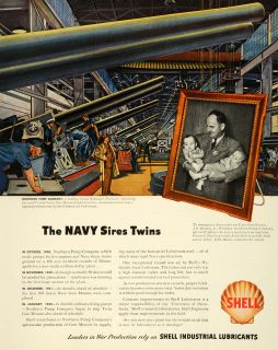 1943 Ad Shell Industrial Lubricants WWII War Production Twin Gun