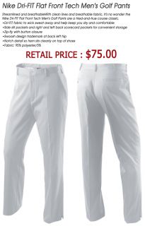 Dri FIT Flat Front Tech Mens Golf Pants Trousers White 35x32 MSRP $75
