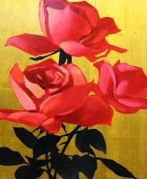Michael Huggins Red Roses Original Oil Gold Leaf Painting Artwork