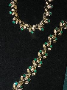 Vintage Costume Jewelry Coro Green Emerald Stone Necklace and Braclet