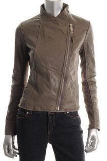 Michael Kors New Taupe Leather Knit Trim Asymmetric Zip Motorcycle