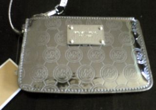Michael Kors Jet Set Wristlet Nickel Silver Monogram Mirror Metallic