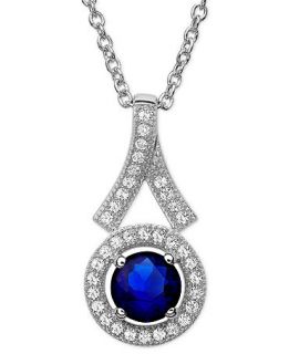 CRISLU Necklace, Platinum Over Sterling Silver Clear and Sapphire