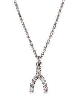 Brilliant Sterling Silver Necklace, Cubic Zirconia Accent Wishbone