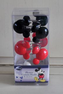 Disney Mickey Mouse Black Cotton FABRIC Shower Curtain & 12 Head Hooks