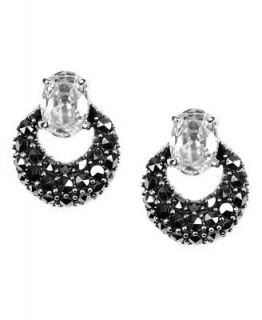Judith Jack Earrings, Sterling Silver Crystal and Marcasite Button