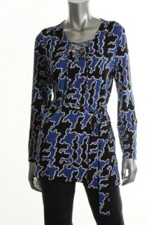 Michael Kors New Blue Matte Jersey Lace Up Belted Tunic Top Shirt L