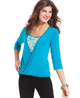 AGB Top, Three Quarter Sleeve Lace Layered Look
