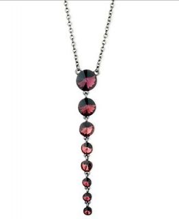 GUESS Necklace, Hematite Tone Purple Glass Crystal Y Shaped Necklace