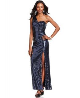 Xscape Dress, Sleeveless One Shoulder Sequin Gown