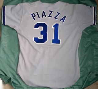 MIKE PIAZZA DODGERS HAND SIGNED RUSSELL ATHLETIC 48 ROAD JERSEY   NO
