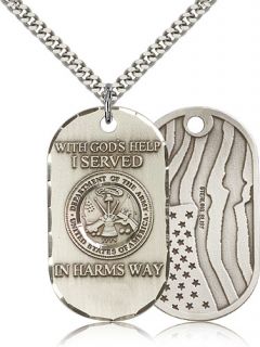 Silver US Army American Flag Dog Tag Pendant Necklace