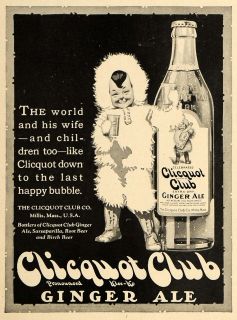 Clicquot Club Ginger Ale Bottle Millis Eskimo   ORIGINAL ADVERTISING