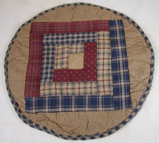 Country Burgundy Navy Tan Plaid Millsboro Quilted Round Table Mat 13