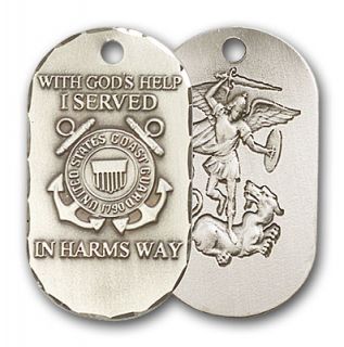 Silver Saint Michael Coast Guard Dog Tag Medal Necklace