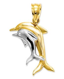 14k Gold and Sterling Silver Charm, Double Dolphin Charm   Jewelry