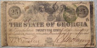 1863 Confederate States 25c Milledgeville Georgia CSA Civil War $ Bank