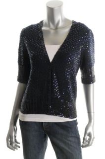 Marc Jacobs New Mimi Paillette Blue Sequined Ribbed Cropped Cardigan