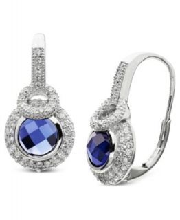 CRISLU Earrings, Platinum Over Sterling Silver Sapphire Cubic Zirconia