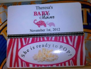 60 INDIVIDUAL MICROWAVE POPCORN LABELS PERSONALIZED FOR BABY, BRIDAL
