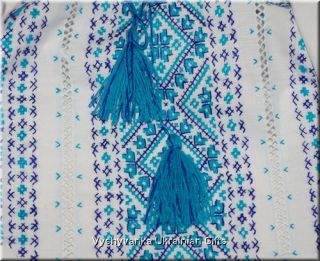 Ukrainian Hand Embroidered Womens Blue Blouse s P