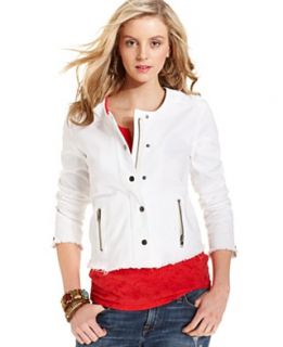 Lucky Brand Jeans Jacket, Adamson Long Sleeve White Wash Denim Cropped