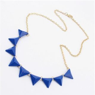 Delicate Punk Style Blue Enamel Geometric Triangle Gold Tone Necklace