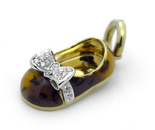 Aaron Basha 18K Diamond Gold Baby Shoe Bootie Charm Pendant Enamel