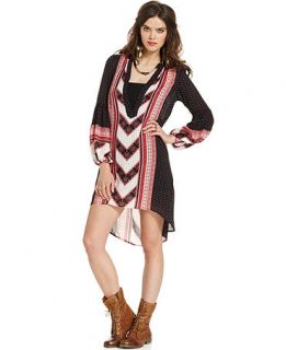 Free People Dress, Long Sleeve V Neck Printed High Low   Womens