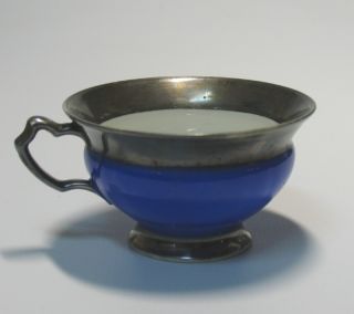 Old German Bavaria Fine Porcelain Tea Cup Silver Rim