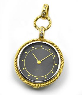 Bucherer 18k Solid Yellow Gold & Diamond Pendant Watch For Necklace