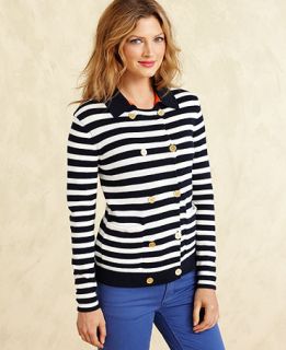 Tommy Hilfiger Sweater, Long Sleeve Striped Double Breasted   Womens
